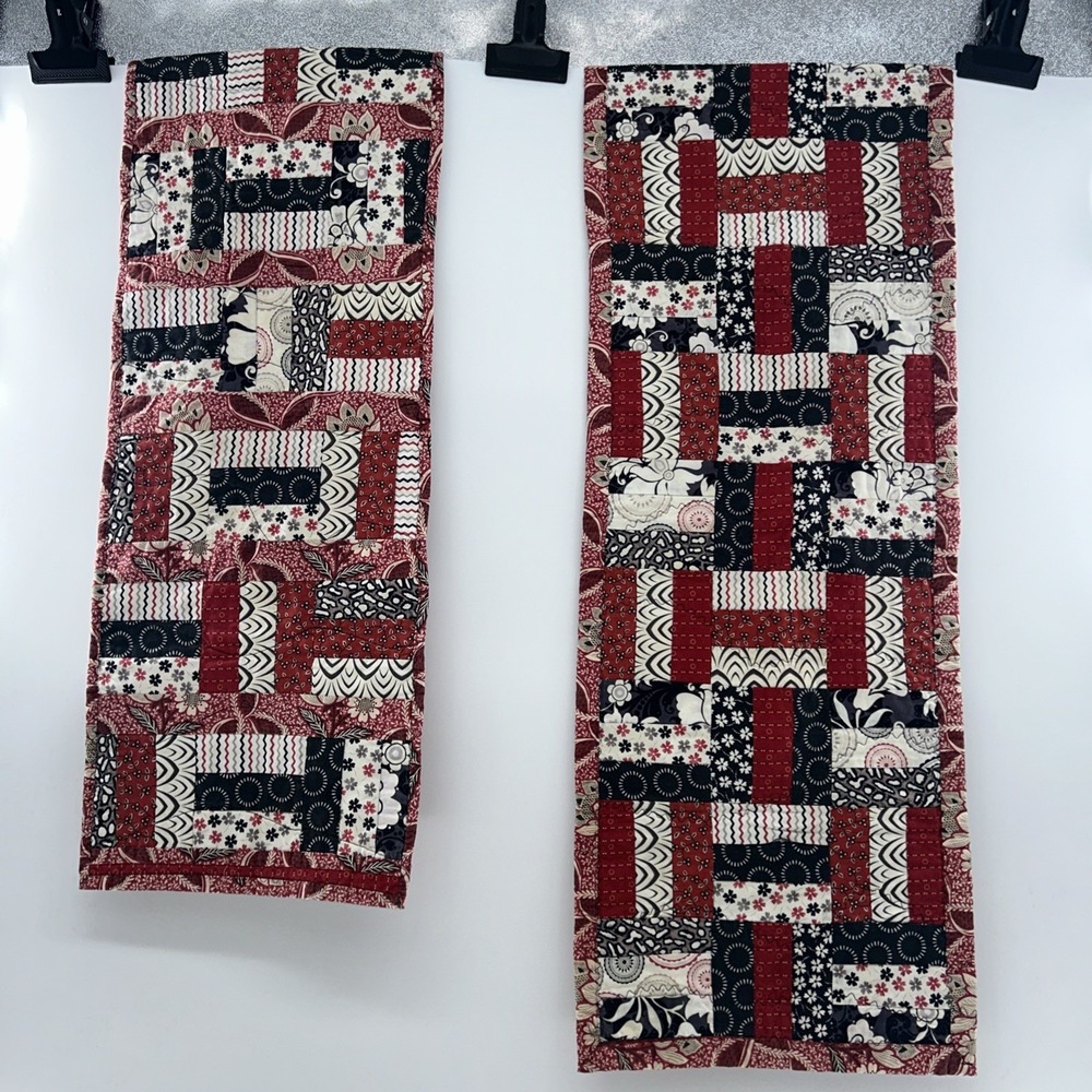2 Quilted Handmade Table Runner Farmhouse Cottagecore Quilt Red White BlackDecor